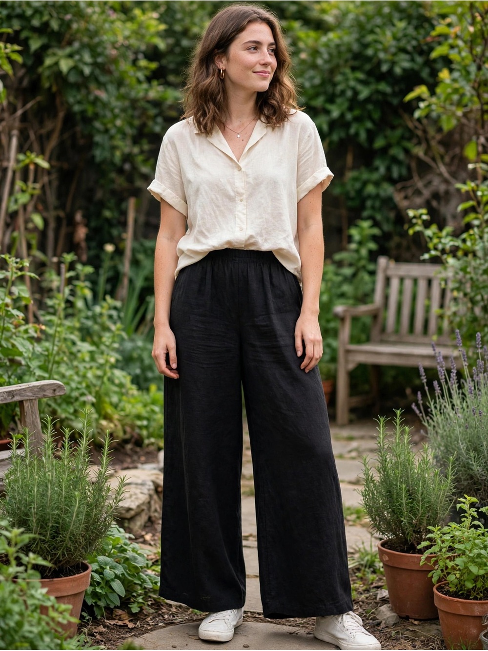 NWOT bryn Walker Black Wide-Leg 100% Linen Jumpsuit-Style Pants